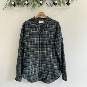 Mr P. - Grandad-Collar Checked Cotton-Flannel Shirt - Men - Dark green large